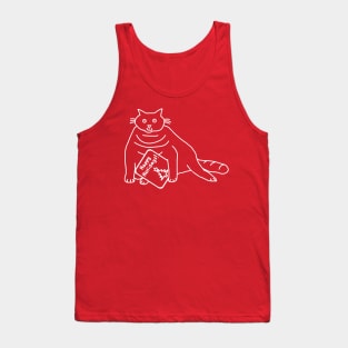 White Line Christmas Chonk Kitty Cat says Happy Holidays Tank Top